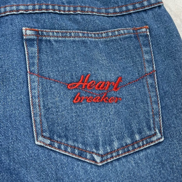 Vintage 90s Denim Shorts Cut Off Blue Red Heart Breaker Embroidered Size 13 - Picture 4 of 12